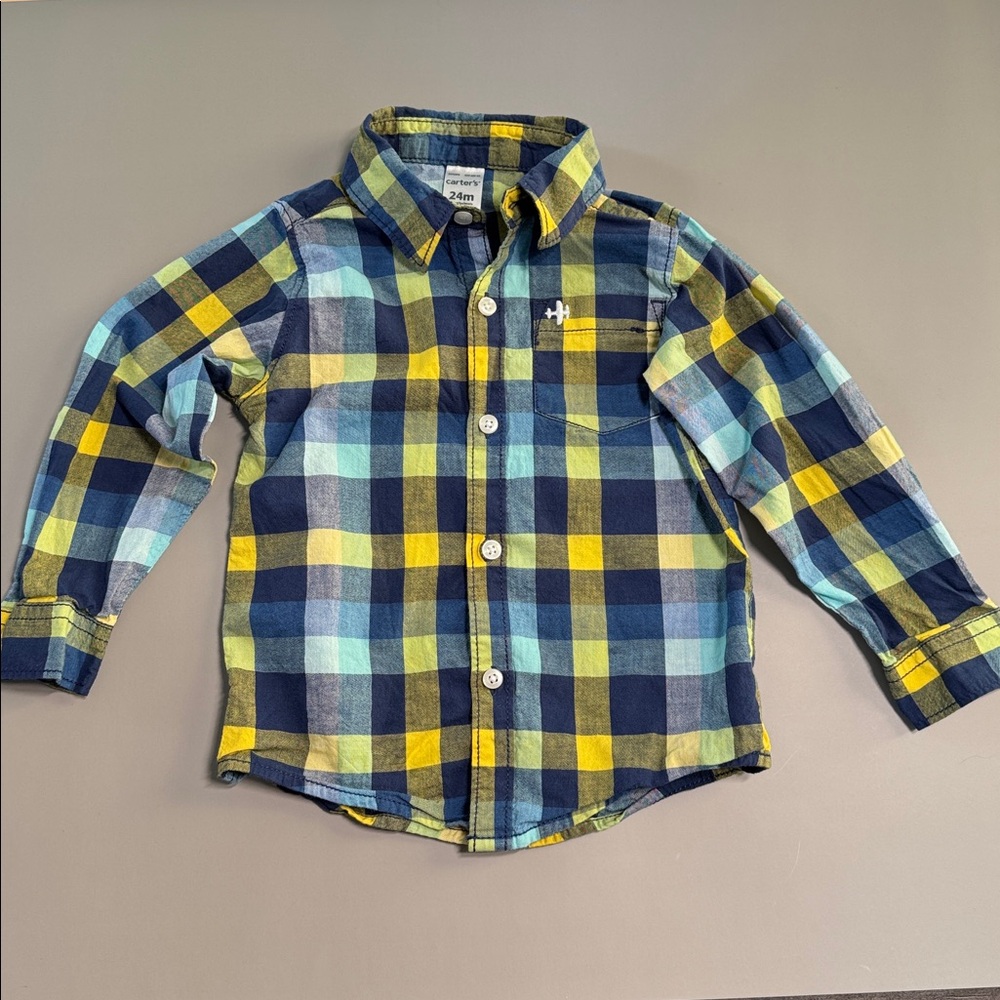 ๐3/$15 Plaid Button Up Shirt and Bear Print Onesie Set - Picture 2 of 8